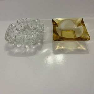 Ashtray Vintage MCM Bubble Pebble Glass and Amber Square Glass Ashtrays